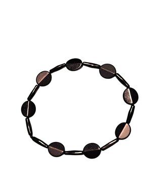 Minimalist Bracelet Black Gunmetal Round Disc Tube Bead Stretch Gothic Jewelry